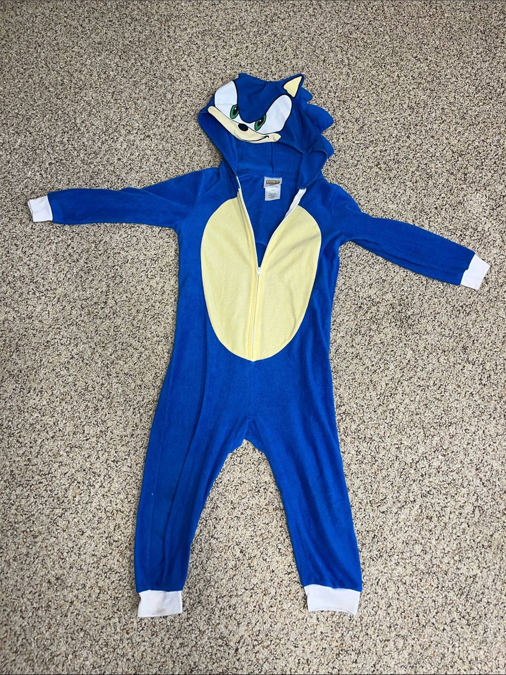 Blue Character Hooded Kids One-Piece with Yellow Front Panel